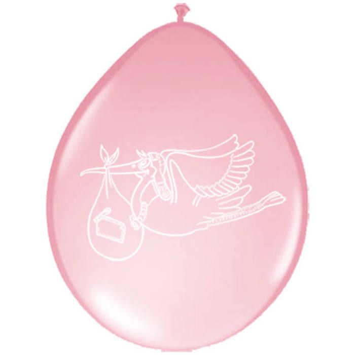 Rosa Ballonger med stork 8x - 30cm