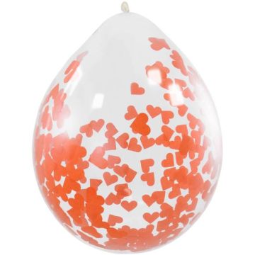 Ballong Med Röd Hjärta Konfetti 4x - 30 cm