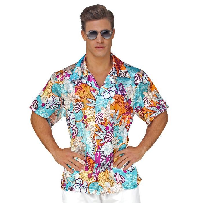 Blommig satin hawaii skjorta