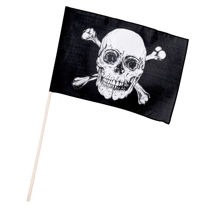 Dödskallepiratflagga på pinne svart - 30x45 cm