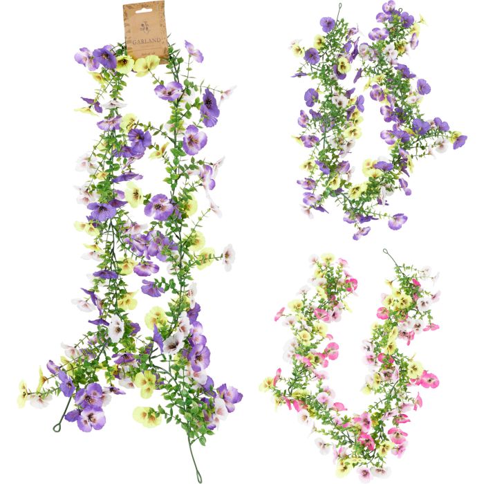 Blomster girland med penséblommor ca. 170 cm
