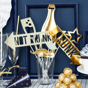 Photo Booth rekvisiter i guld 8x