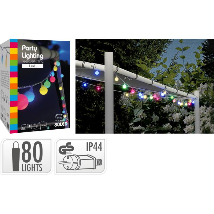 Ljusslinga med 80 LED i flera färger och vita kulor