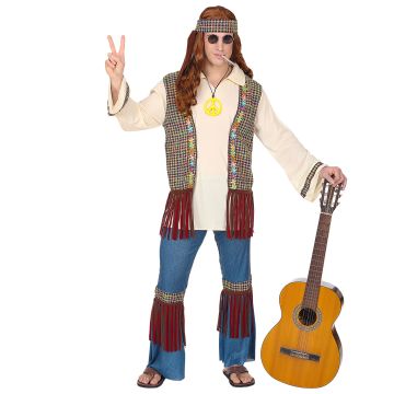 Hippiedräkt för herrar med väst och denimbyxor