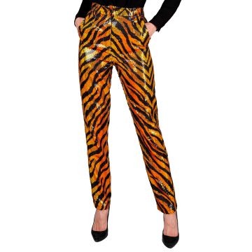 Paljettbyxor för damer med tigerprint i orange
