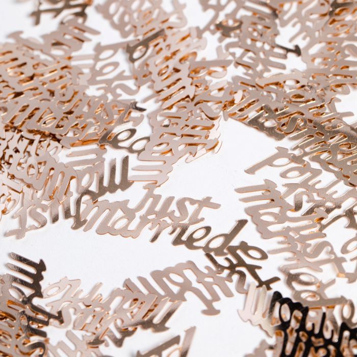 Rosaguld Just Married bröllops bokstav bordsconfetti - 14 g
