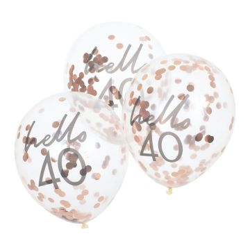 Hello 40 roséguld födelsedagsballonger 5x 
