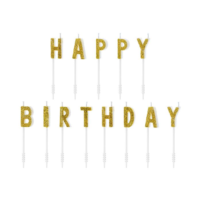 Guld happy birthday tårtljus - 2,5 cm