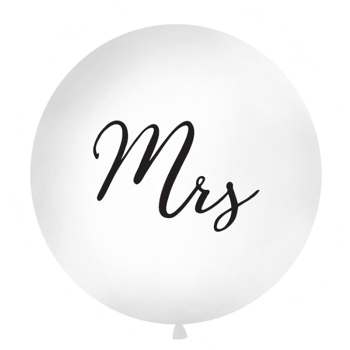 Stor Vit Mrs Ballong med Svart Text - 1 meter