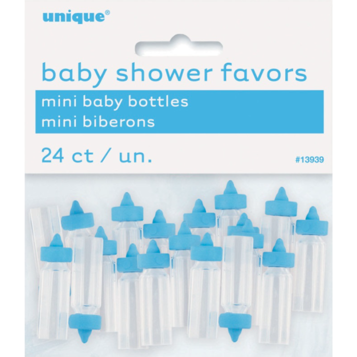 Mini nappflaskor till babyshower 24x blå