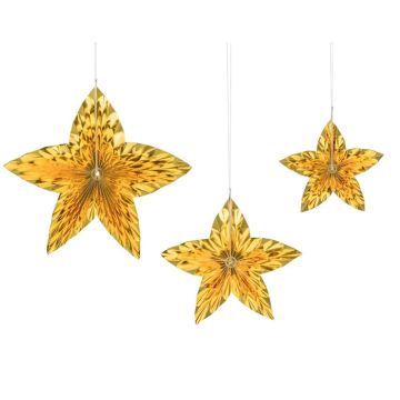 Stjärnrosetter i Guld 3x - 24-40cm