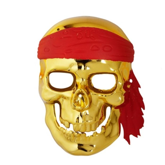 Guld pirat skelettmask med röd bandana - onesize