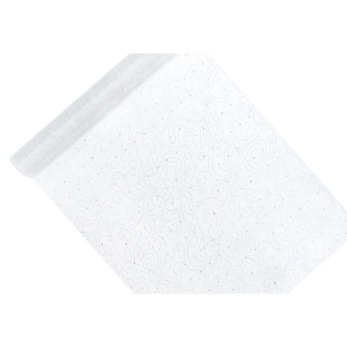Organza Bordsduk Vit Pärlmönster - 9 Meter