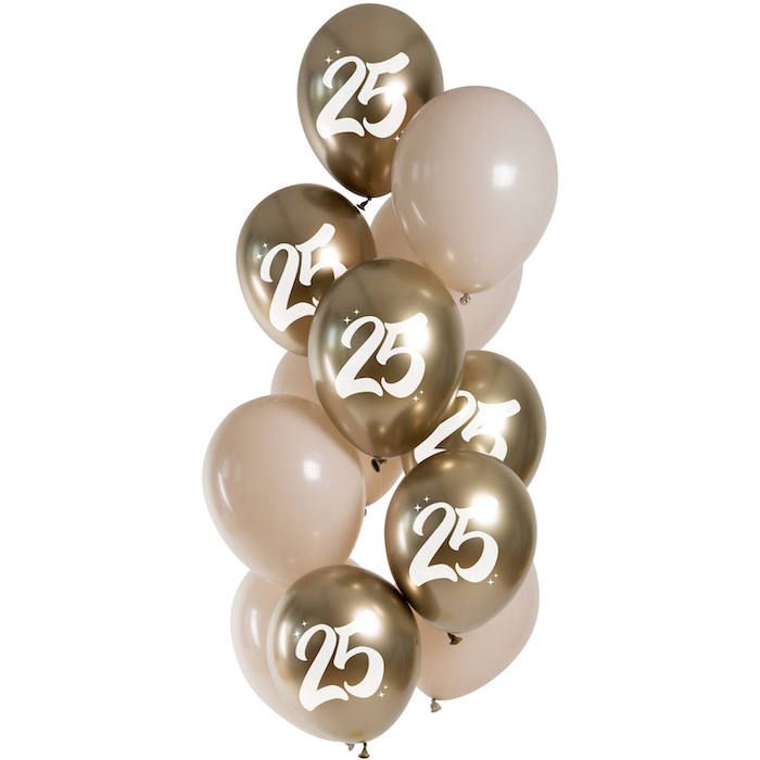 25-års ballonger i guld 12x - 33 cm