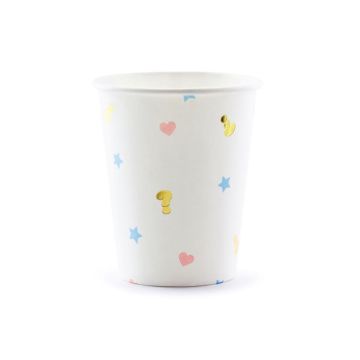Vita gender reveal papperskoppar med motiv 6x - 200 ml