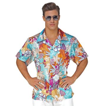 Blommig satin hawaii skjorta