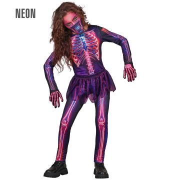 Neon skelettkostym för tjejer
