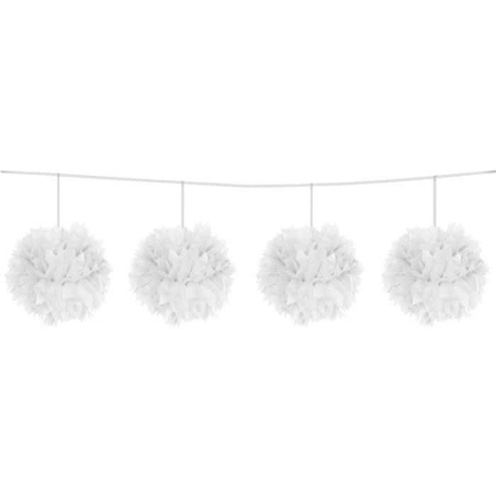 Pompon girland vit - 3 m