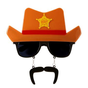 Glasögon med sheriff cowboyhatt och moustache