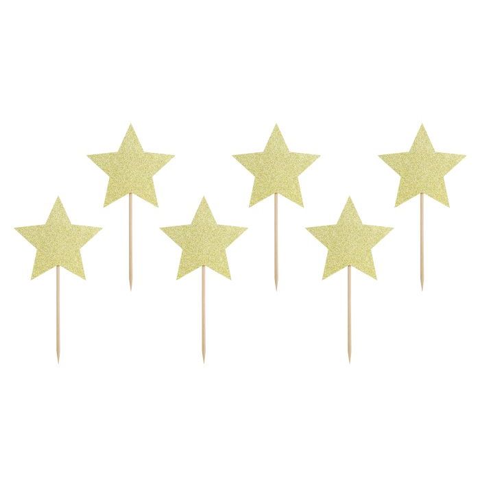Guld glitter stjärnmatpinnar 6x - 11,5 cm