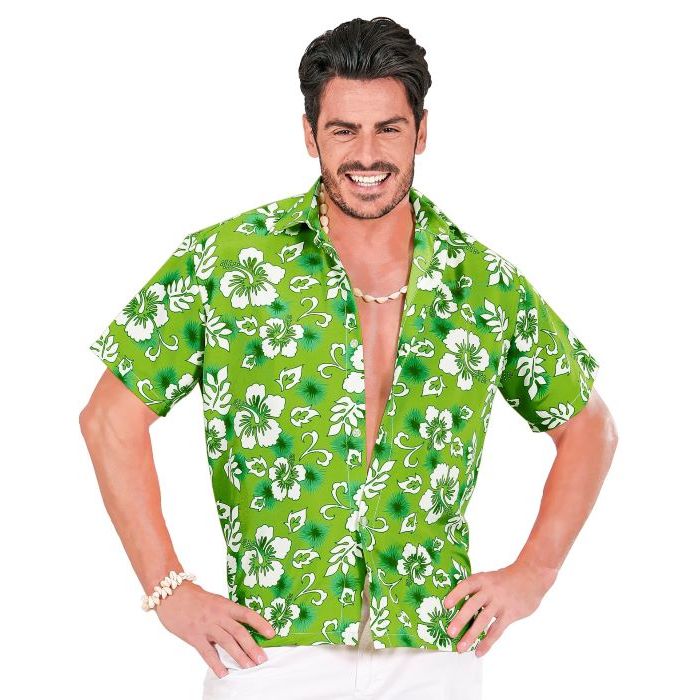 Grön hawaii skjorta med vita blommor