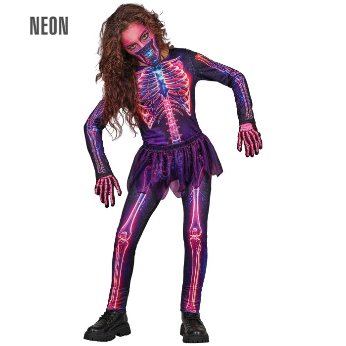 Neon skelettkostym för tjejer