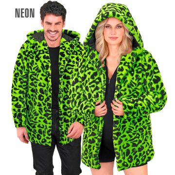 Neon grön leopardjacka med huva för fest
