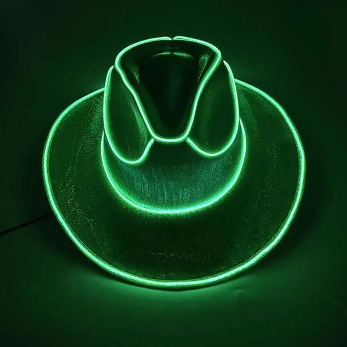Rolig cowboy rave-hatt med LED Grön
