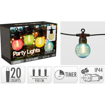 Ljusslinga med 20 färgade LED-lampor 9,5 m