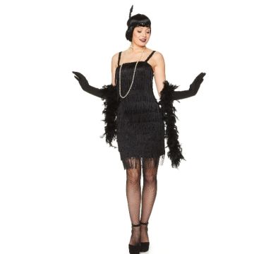 Retro 1920-talets svarta flapperkostym för kvinnor