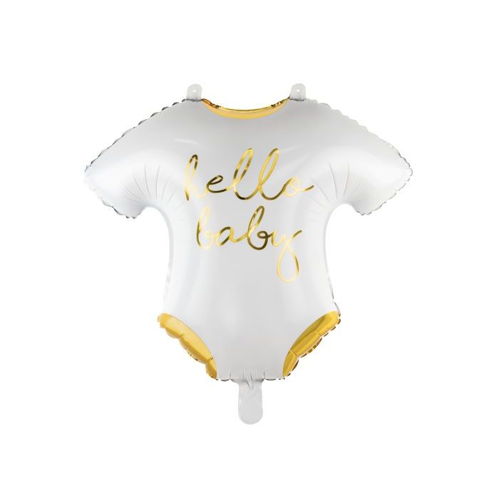 Baby bodystocking folieballong i vitt med guldtext - 51x45 cm