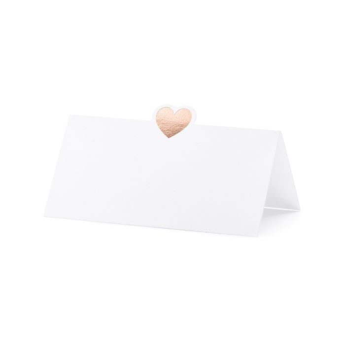 Vitt bordsnamn med roseguld hjärtmotiv 10 x - 10x5 cm