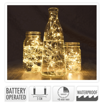 LED ljusslinga tråd 20 LED Varm vit vattentät - 95 cm