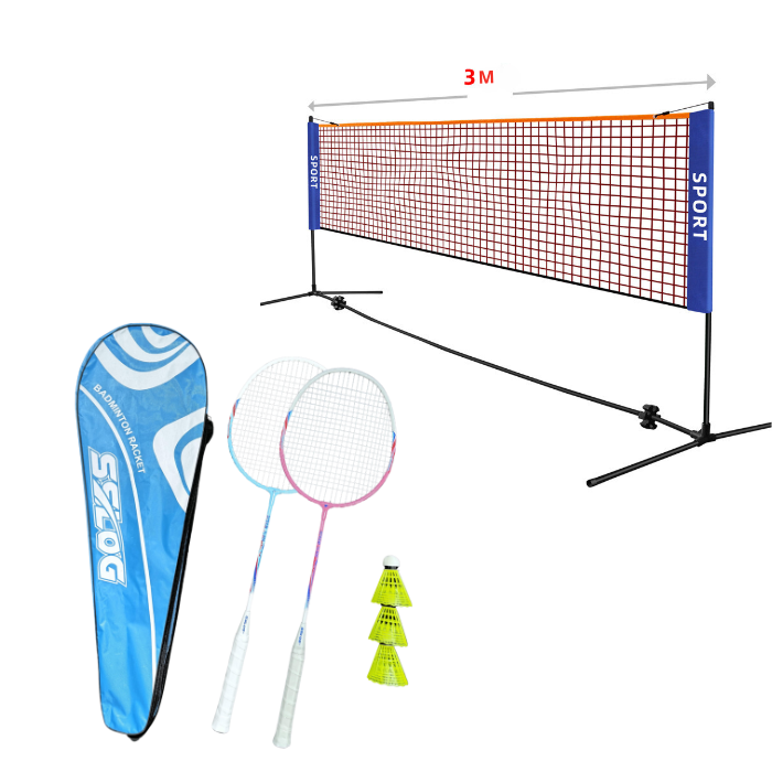 Badmintonset m. nät, 2 racketar och 3 bollar