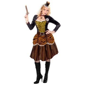 Steampunk-klänning i guld och brunt