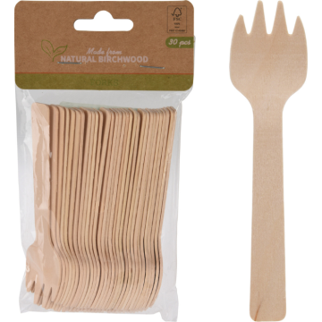 Gaffel i björkträ 9,5 cm - 30x