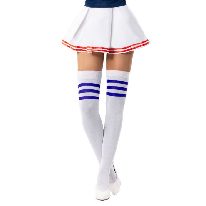 Cheerleader knästrumpor one-size vit och blå