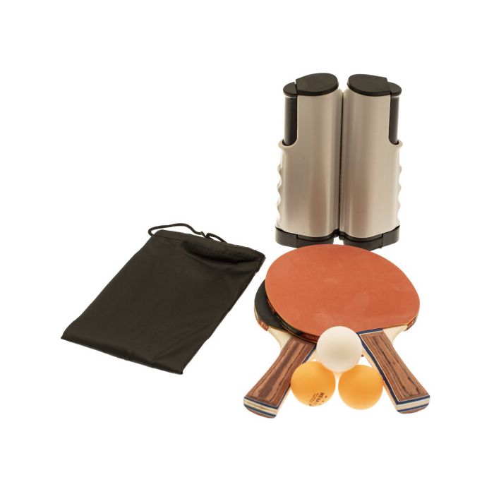 Ping pong-set med justerbart nät, 2 racketar och 4 bollar 