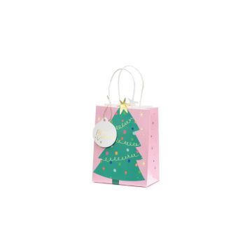 Julklappspåse med julgran rosa 14x20,5x8 cm