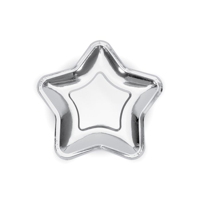 Silverstjärna papp tallrik 6x - 18 cm