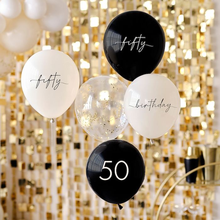 50 års Ballongbukett Svart, Creme och Vit