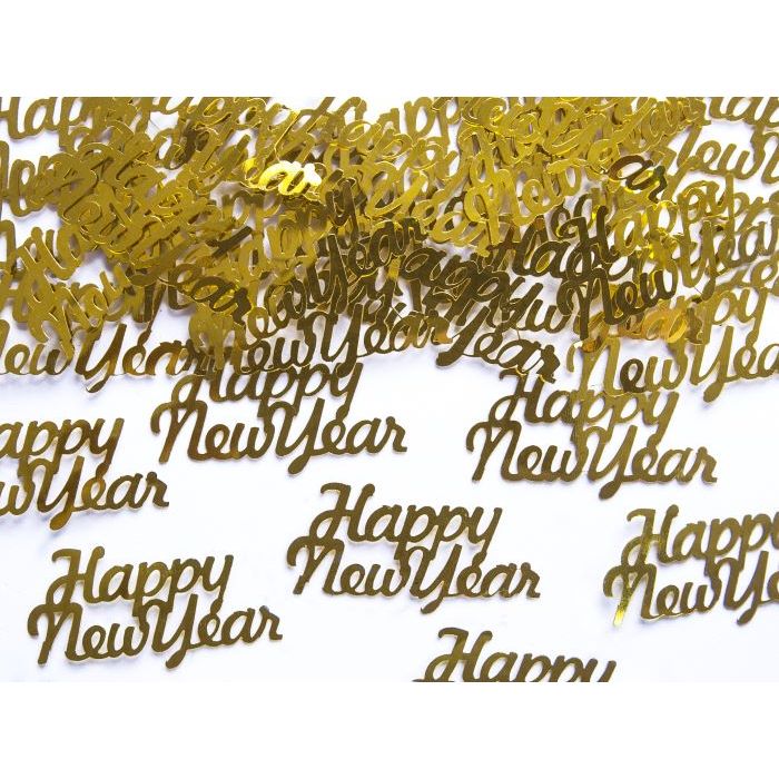 Guld Happy New Year nyårsbordskonfetti 3 g - 4x2 cm