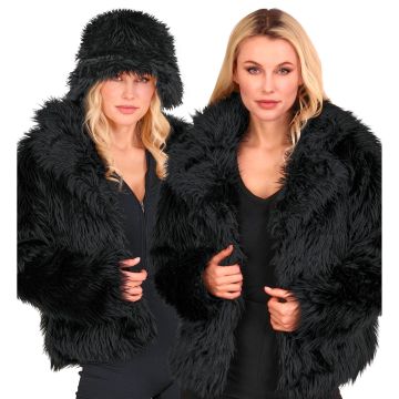Svart kort pälsjacka för damer