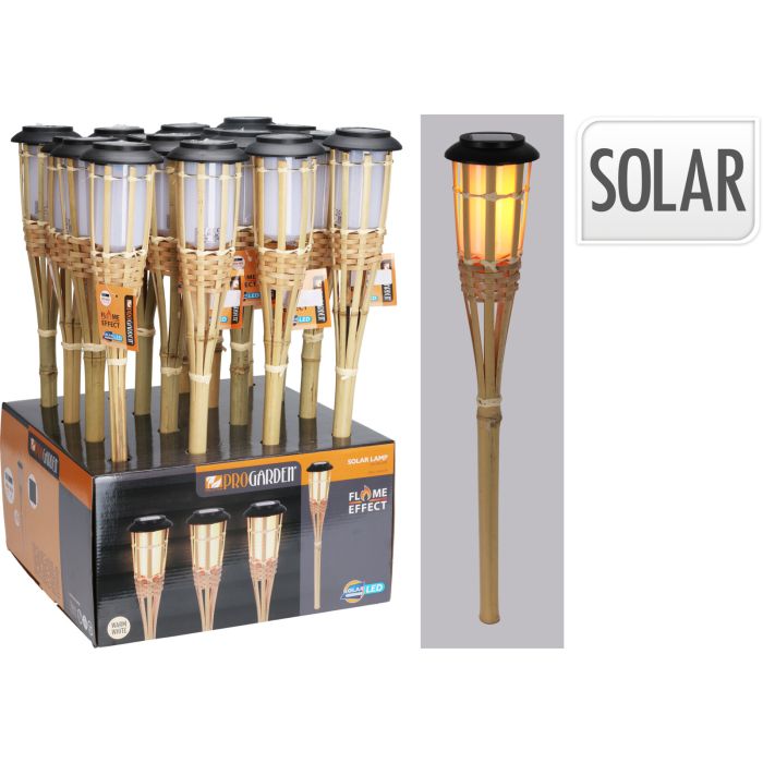 Solcellfackla i bambu med flammande effekt 54 cm