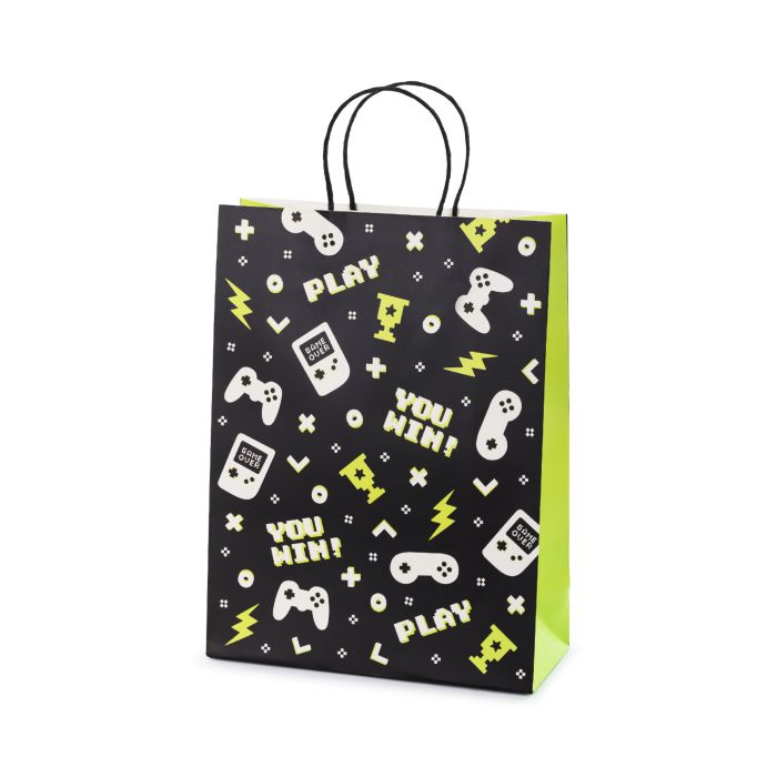Presentpåse med gamepad-kontrollermotiv 10x24x32 cm
