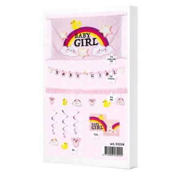 Babyshower paket med dekorationer för flicka - 18 delar