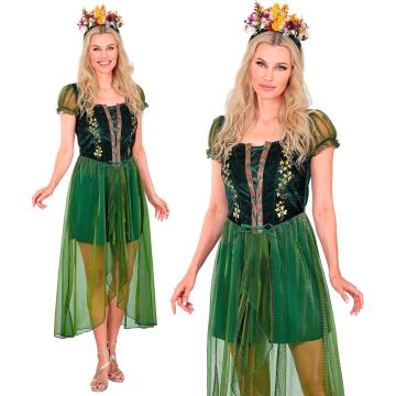 Skogsdrottning kostym med blomsterkrans