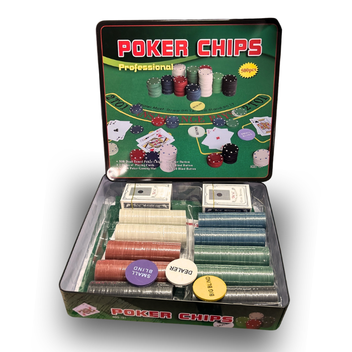 Pokersats m. 500 chips, pokerduk, mm.