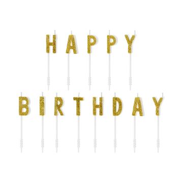 Guld happy birthday tårtljus - 2,5 cm