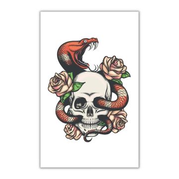 Tatuering dödskalle med rosor och orm 10.5x20 cm